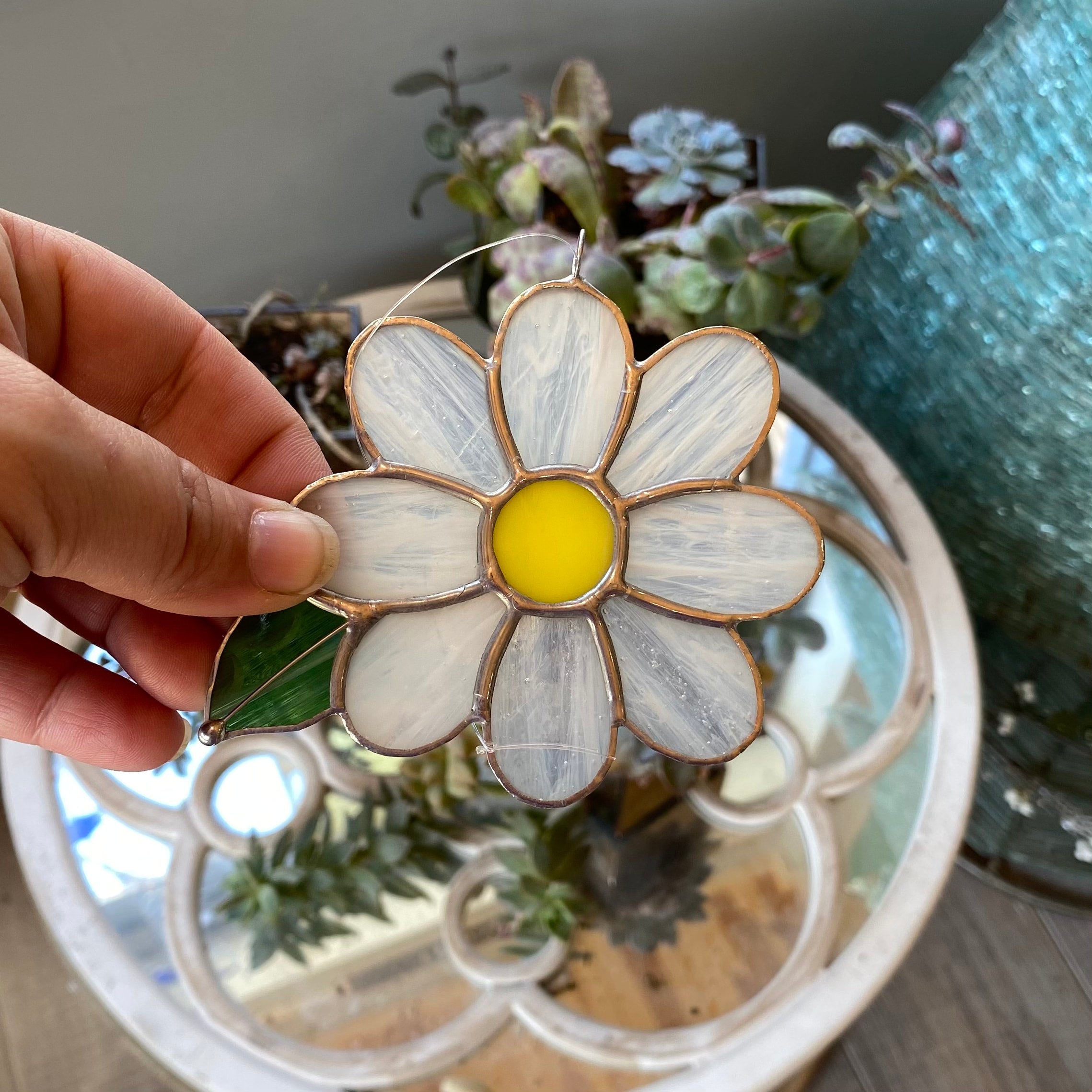 Stained Glass Flower orders Suncatcher Yellow and White